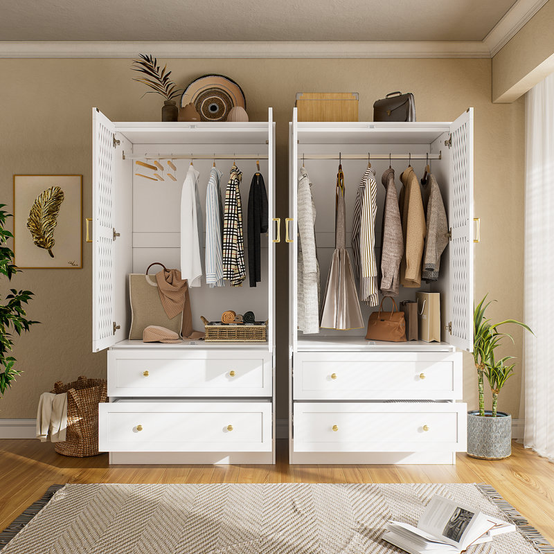 Ebern Designs Zanera Armoire Wardrobe Closet with 2 Woven Doors Reviews Wayfair